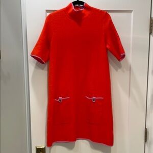 Orange with Lavender trim Short Sleeve Dress with Pockets.